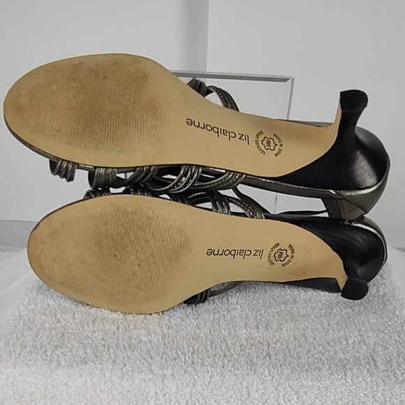 Liz Claiborne Sachi Gunmetal Silver Leather Upper Sandals 2 inch Heel Size 9M - Picture 9 of 11
